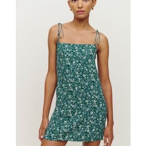Reformation Agean Green Floral Mini Dress Womens Size 2‎ Tie Shoulder Romantic